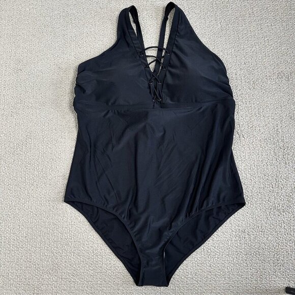 Torrid Wireless Grommet Lace Up One Piece Swimsuit Size 4X Black - Picture 1 of 13